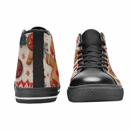 WOMEN'S Christmas Holly Snowflake High Top Canvas Vibrant Chaos Custom Shoes