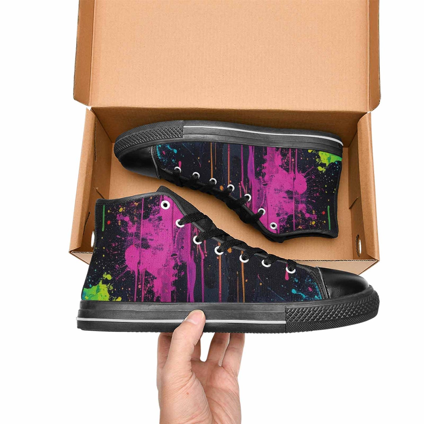 MEN'S Paint Splatter High Top Canvas Vibrant Chaos Sneakers