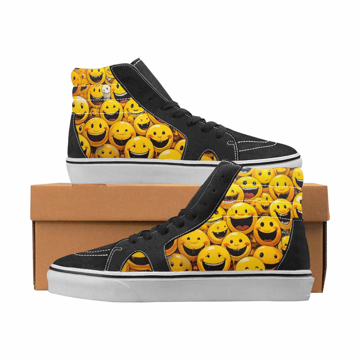 WOMEN'S Smiley Face Yellow High Top Canvas Personalized Aesthetic Sneakers