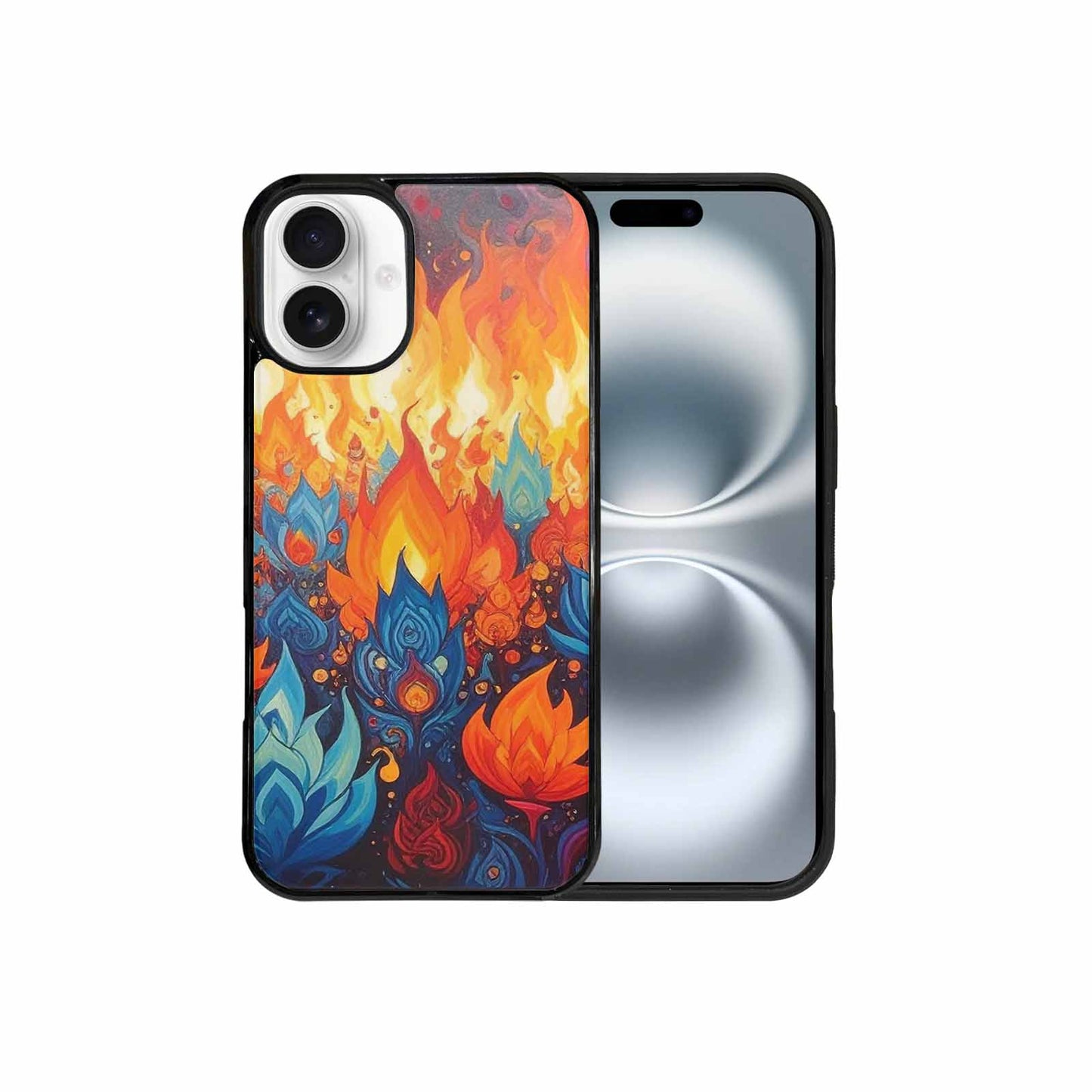 iPhone 16 Plus Case — Flame Burst Full Color Vibrant Flame, Customized Protective Case