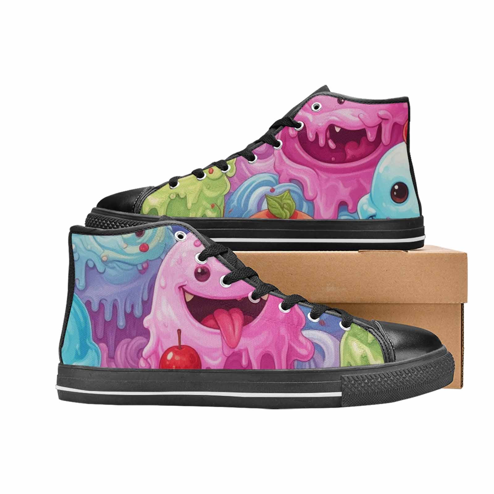 WOMEN'S Melting Icecream Monster Cherry High Top Canvas Dreamcore Custom Sneakers