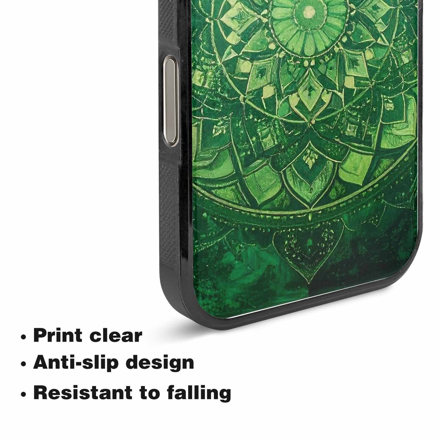 iPhone 15 Pro Max Case — Green Mandala Bohemian Print Edge To, Unique Phone Case Design