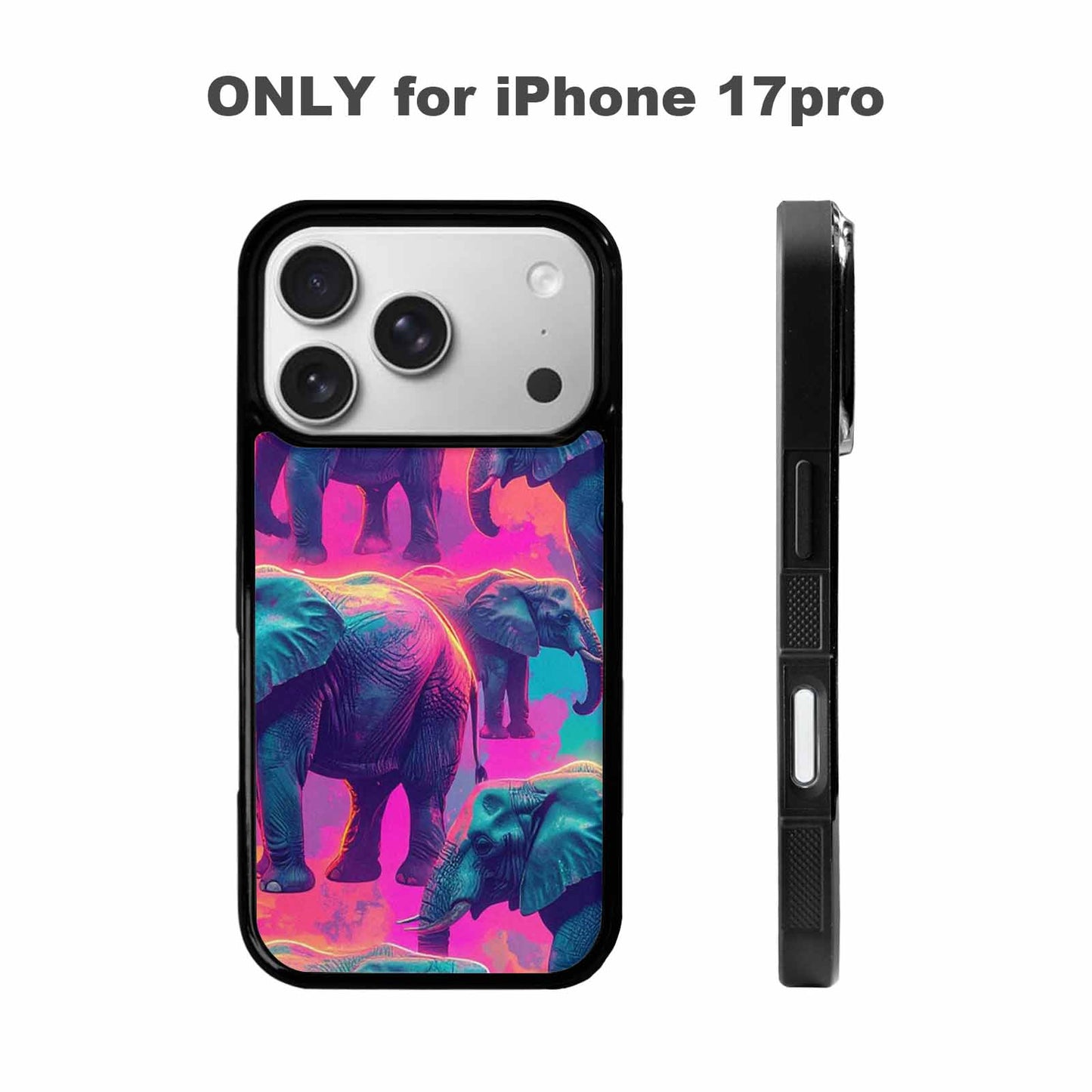 iPhone 17 Pro Case — Neon Pizza Elephant Silhouette Original Art, Customized Protective Case