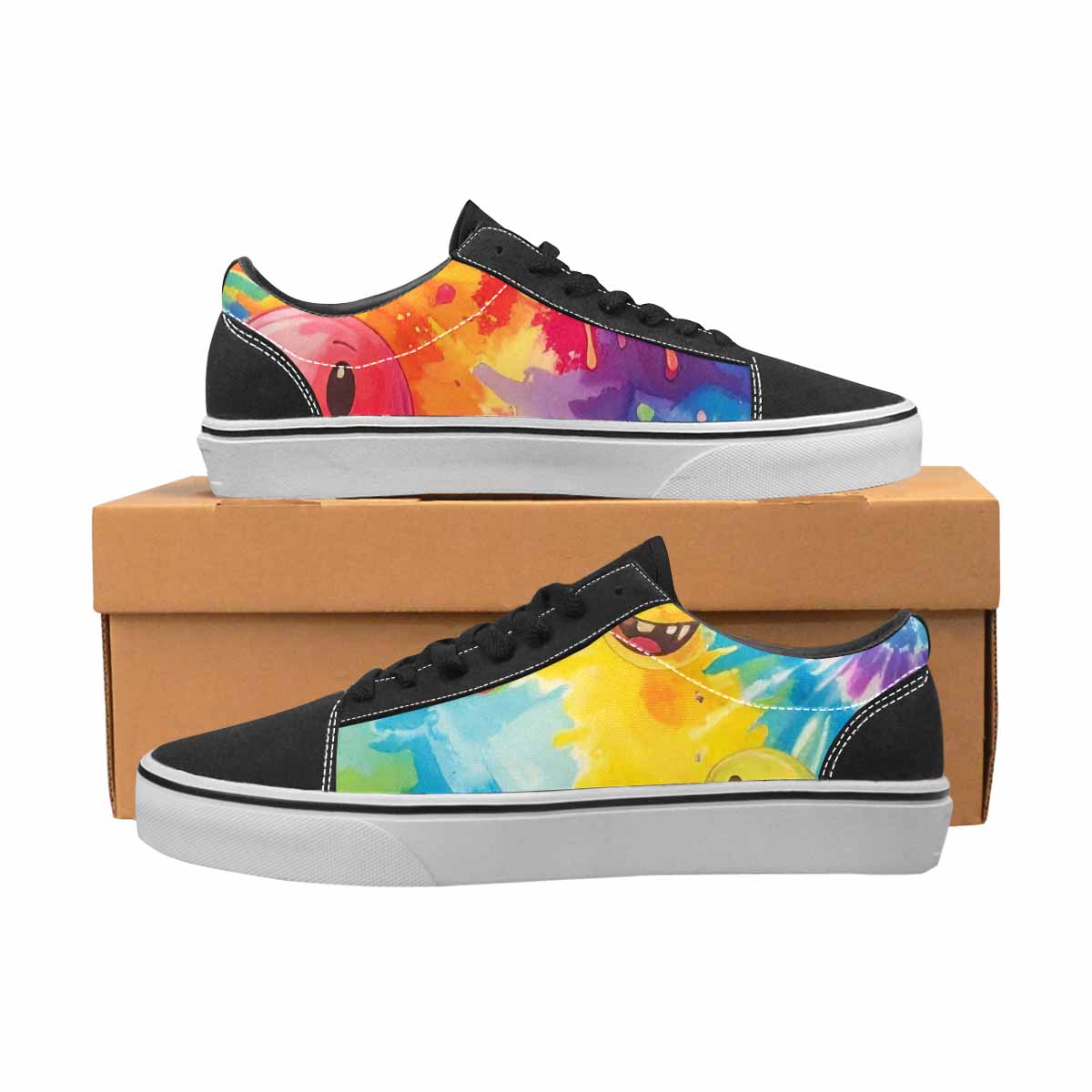 WOMEN'S Smiley Facessmiley Faces  Lace-Up Canvas Melting Art Custom Sneakers