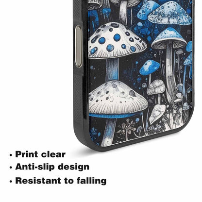 iPhone 15 Pro Max Case — Mushrooms General Black Blue Ink Mushrooms, Personalized Phone Case