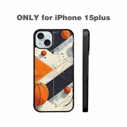 iPhone 15 Plus Case — Basketball Pattern Court Lines And Balls, Custom Printed Phone Case