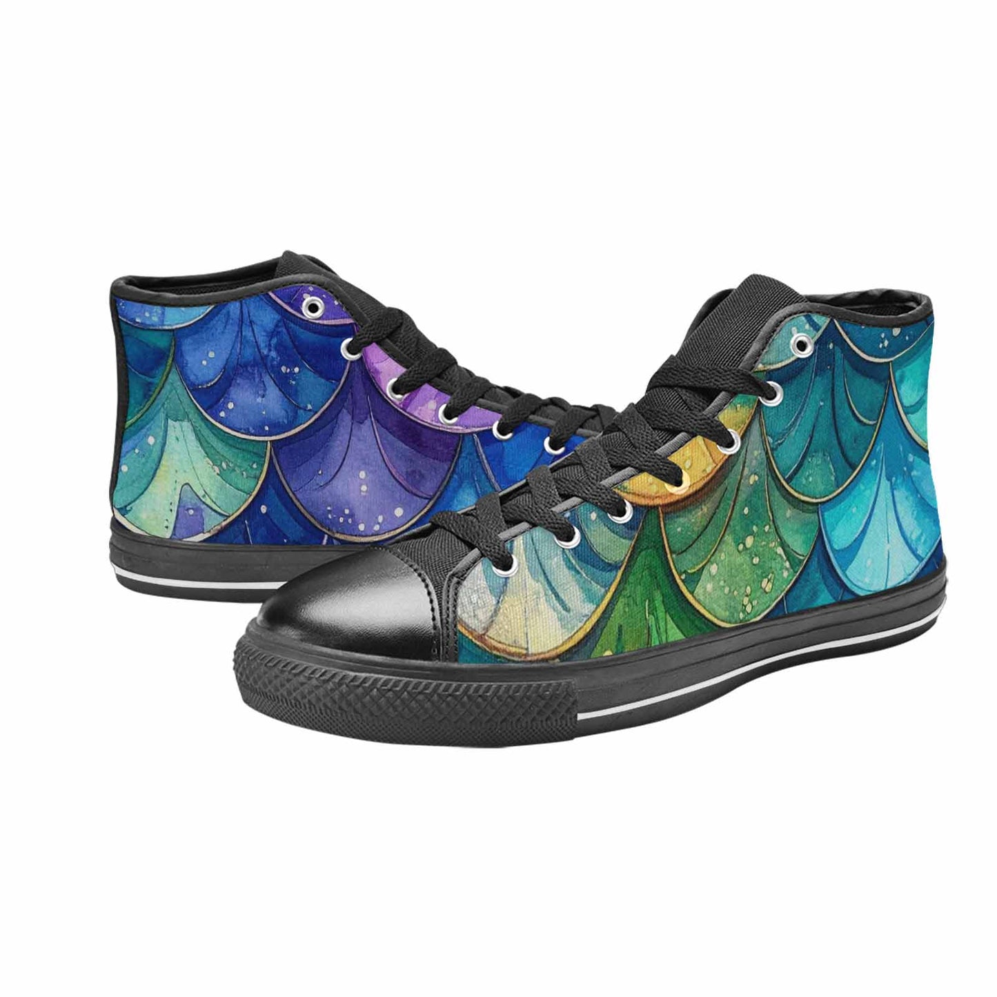 WOMEN'S Mermaid Scale High Top Canvas Neon Fantasy Shoes