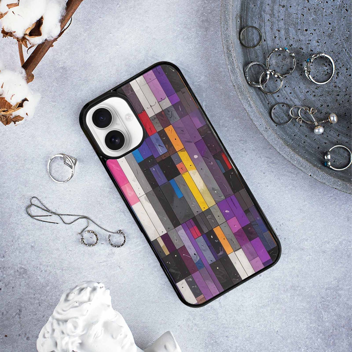 iPhone 16 Plus Case — Asexual Flag Color Theme Small Rainbow, Original Design Phone Case