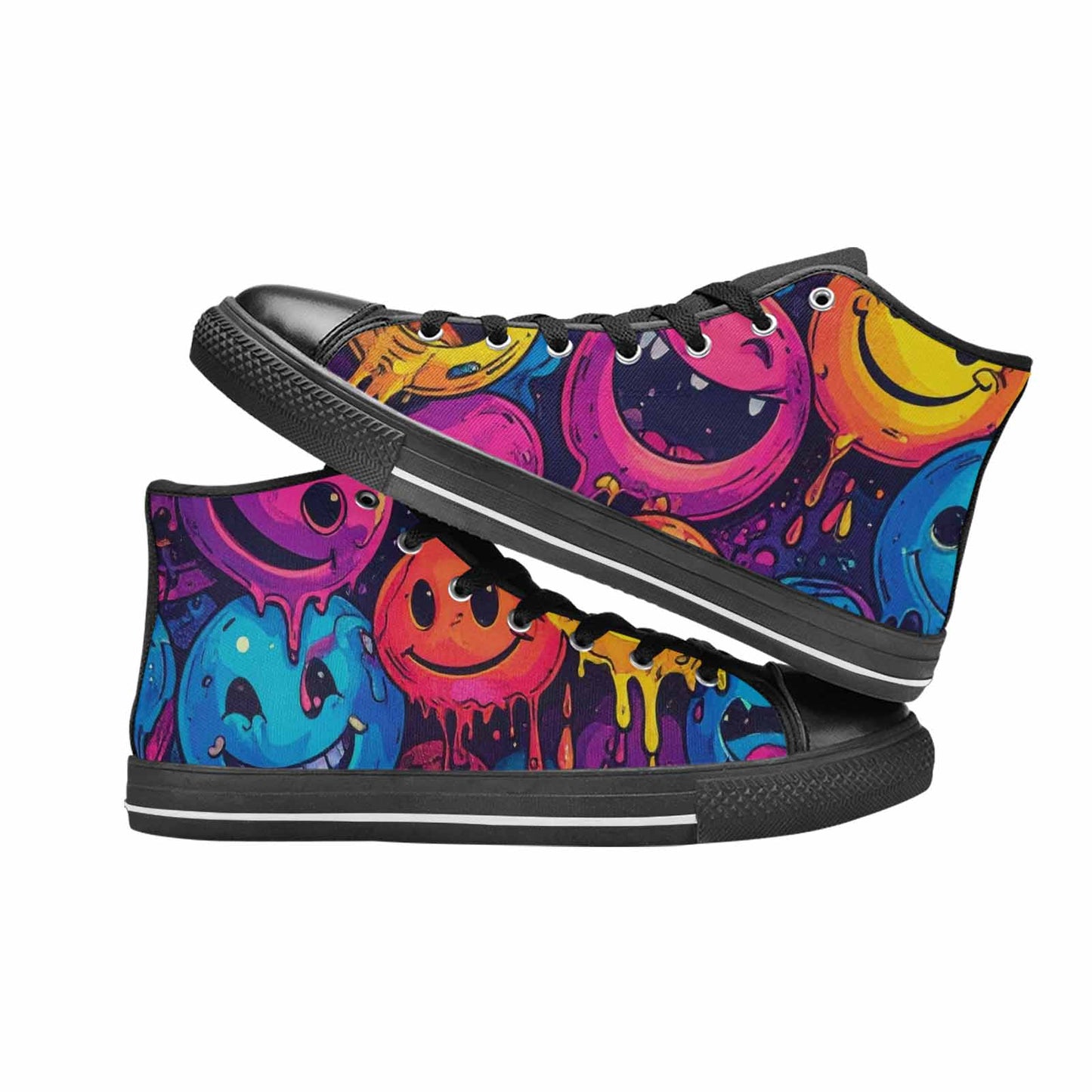WOMEN'S Yellow Smiley Face High Top Canvas Y2K Custom Shoes
