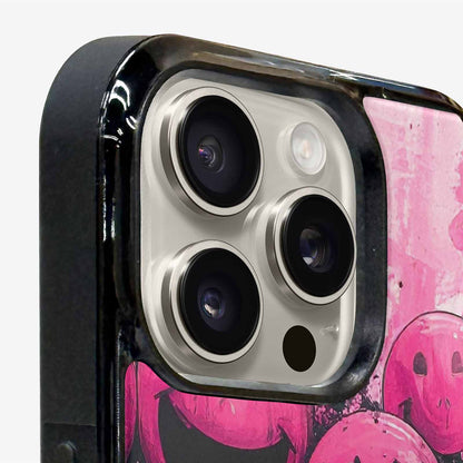 iPhone 15 Pro Max Case — Melting Moon Smiley Black Pink Ink, Custom Designed Case Cover