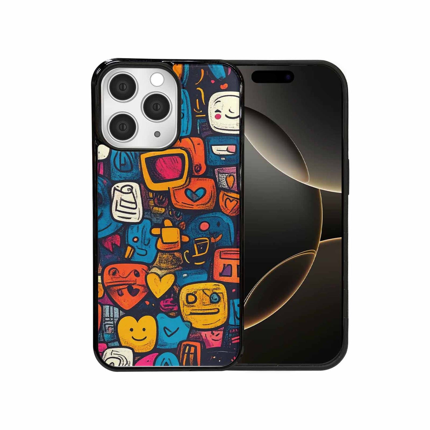 iPhone 15 Pro Max Case — Hand Drawn Icon Doodle Pattern Hundreds, Unique Phone Case Design