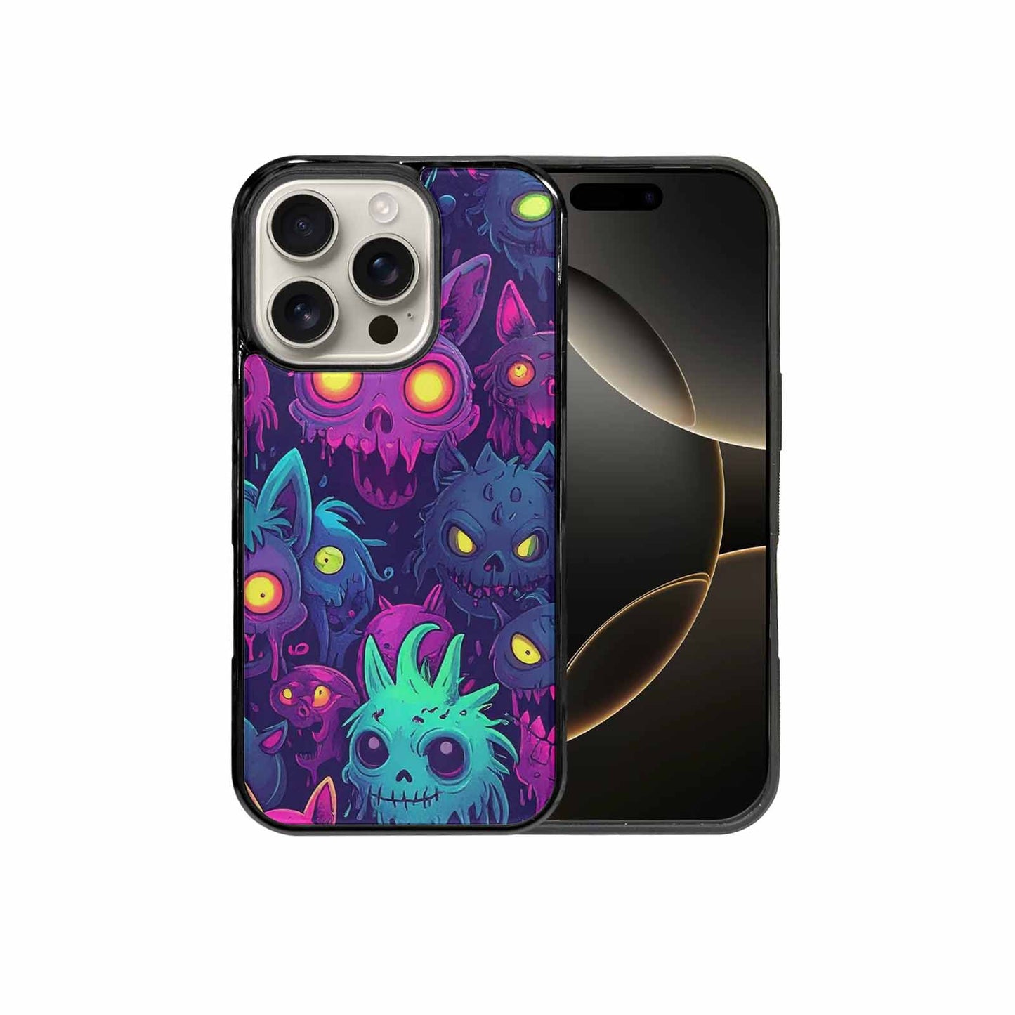 iPhone 16 Pro Case — Mixed Toxic Glow Creature Pattern Hundreds, Custom Made Phone Cover