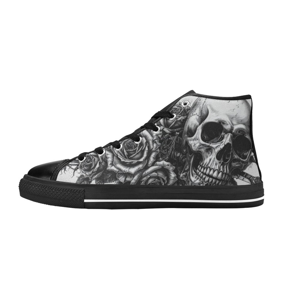 Dark Art Skull Pattern Men's Gothic High Top Canvas Shoes | Freaky Shoes®