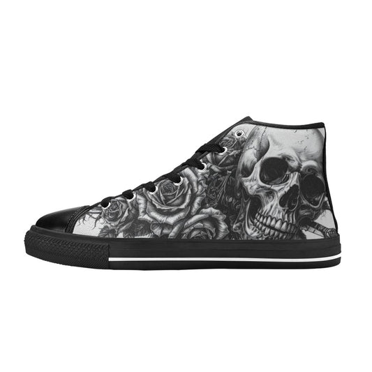 Dark Art Skull Pattern Men's Gothic High Top Canvas Shoes | Freaky Shoes®