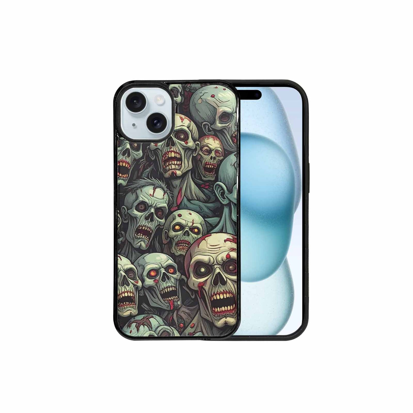 iPhone 15 Plus Case — Zombie Head Pattern Hundreds Of Small, Custom Print Case Cover