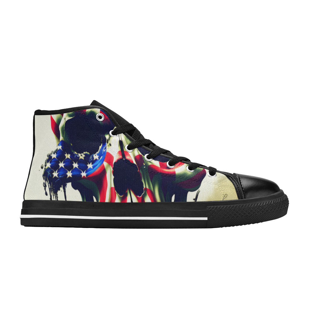 WOMEN'S Patriotic Flag Skull Art High Top Canvas Aesthetic Custom Sneakers