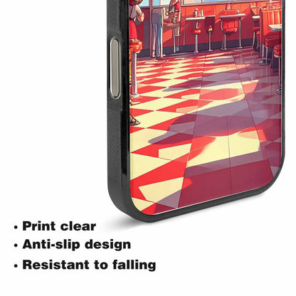iPhone 15 Pro Max Case — 1950s Diner Cartoon Art Pattern, Customized Protective Case