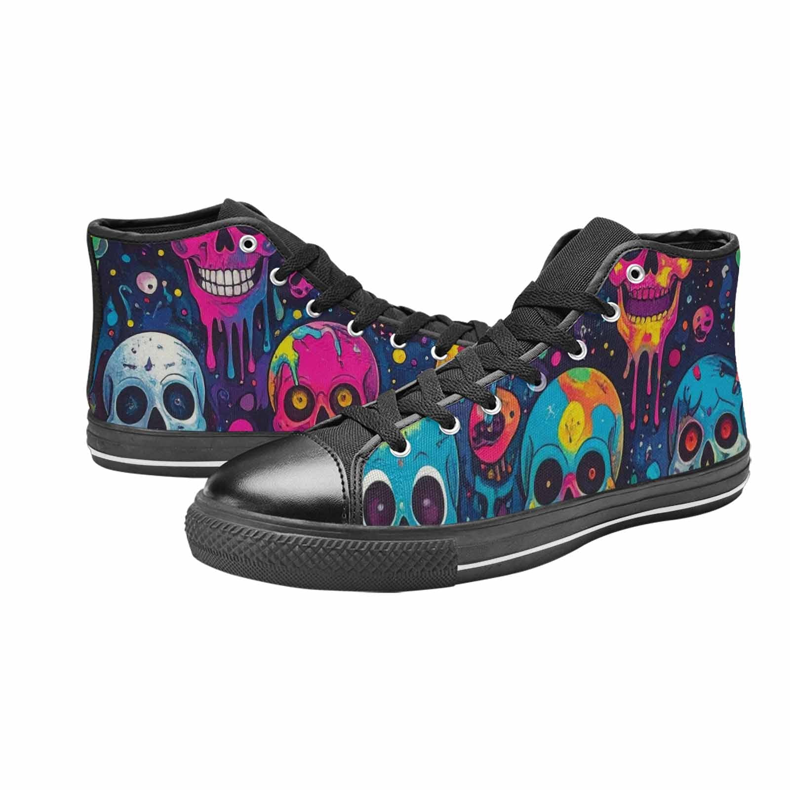 WOMEN'S Skeleton People Face High Top Canvas Surreal Custom Sneakers