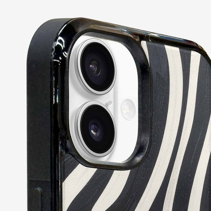 iPhone 16 Case — Modern Zebra Stripe Print Crisp Black, Custom Designed Case Cover