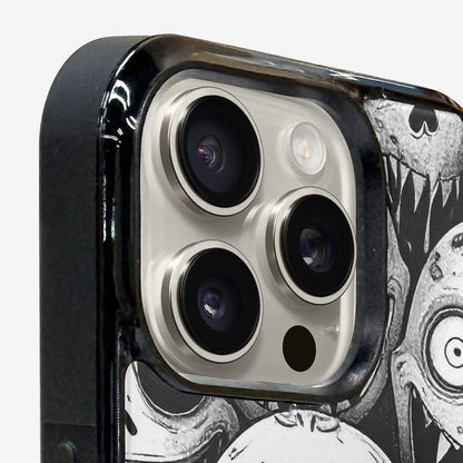 iPhone 16 Pro Case — Black And White Monster Face Collage, Custom Made Phone Cover