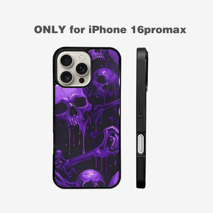 iPhone 16 Pro Max Case — Monochrome Purple Skeletons Neon Drip Melting, Custom Printed Phone Case