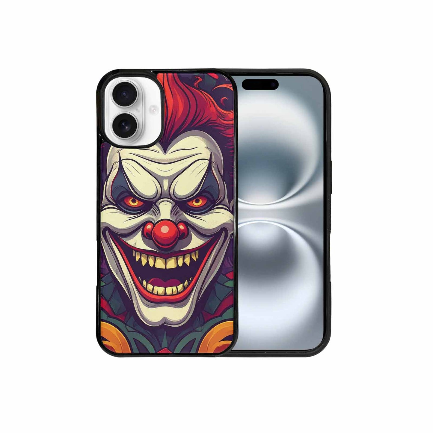 iPhone 16 Plus Case — Evil Circus Heads Faces Overlapping Patterns, Custom Phone Case