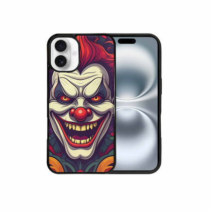 iPhone 16 Plus Case — Evil Circus Heads Faces Overlapping Patterns, Custom Phone Case
