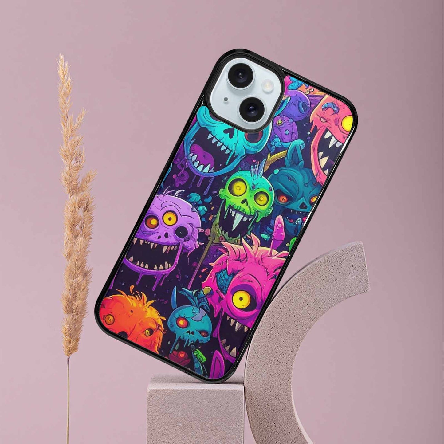 iPhone 15 Plus Case — Mixed Toxic Glow Creature Pattern Hundreds, Custom Art Phone Cover