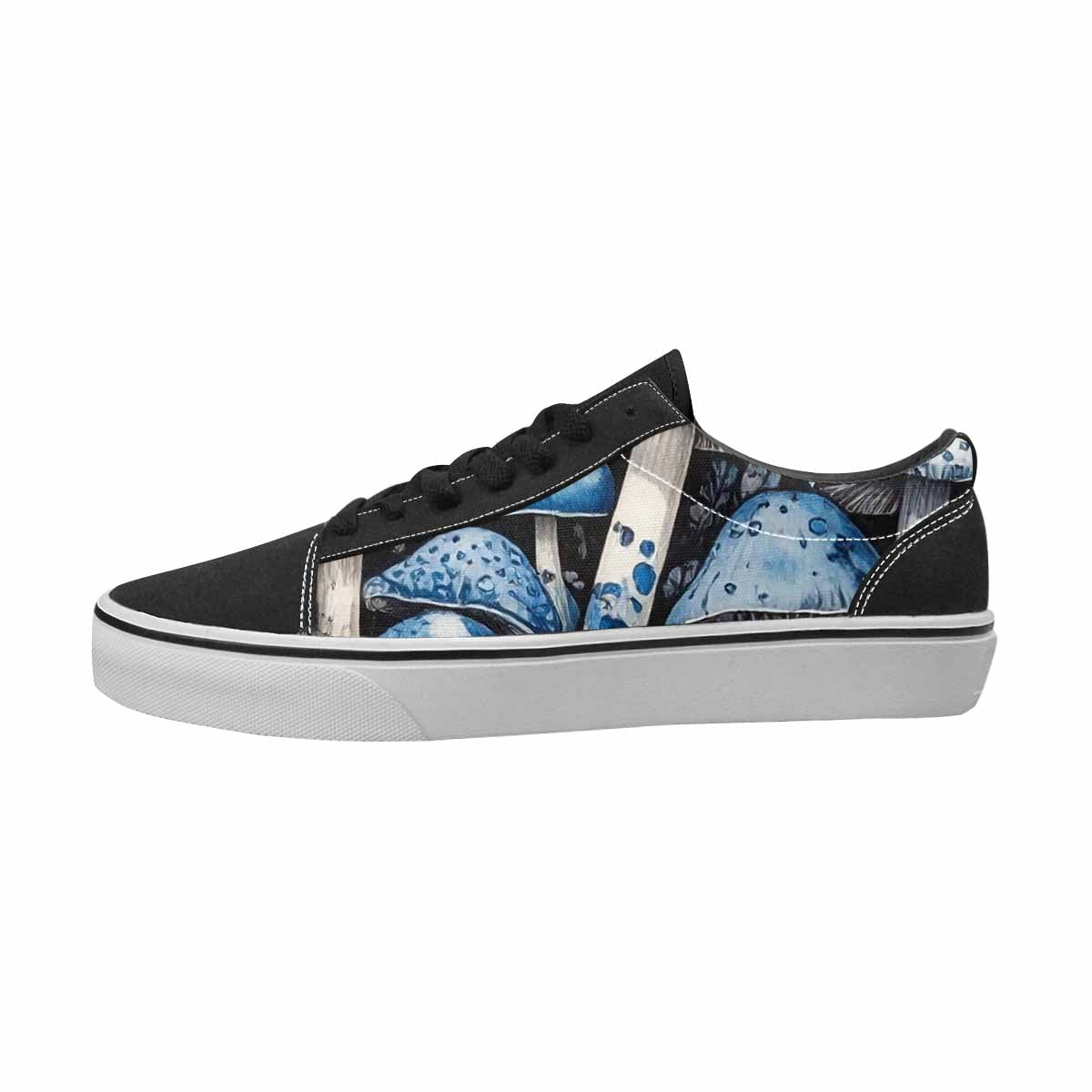 WOMEN'S Mushrooms Black & Blue Ink Canvas Bold Print Cottagecore Sneakers