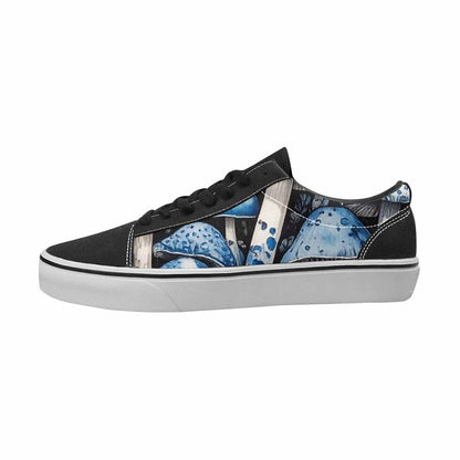 WOMEN'S Mushrooms Black & Blue Ink Canvas Bold Print Cottagecore Sneakers