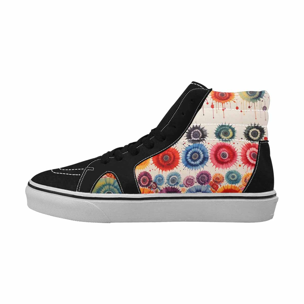 WOMEN'S Tie Dye Black & Red Ink High Top Canvas Artist-designed Vivid Custom Kicks