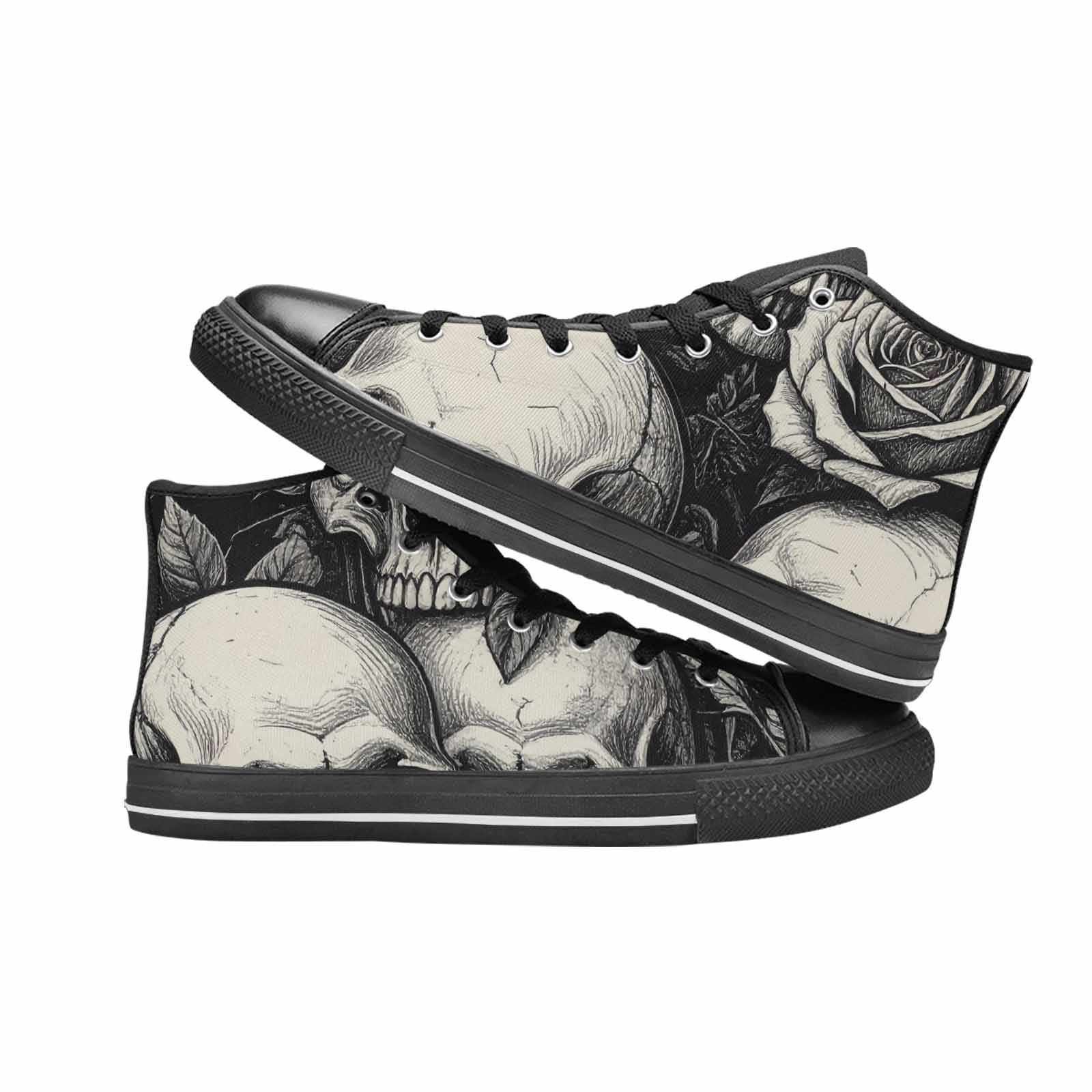MEN'S Skulls Roses Black Ink High Top Canvas Y2K Shoes