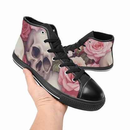 MEN'S Skulls Roses Soft Airbrush High Top Canvas Wallpaper Art Custom Sneakers