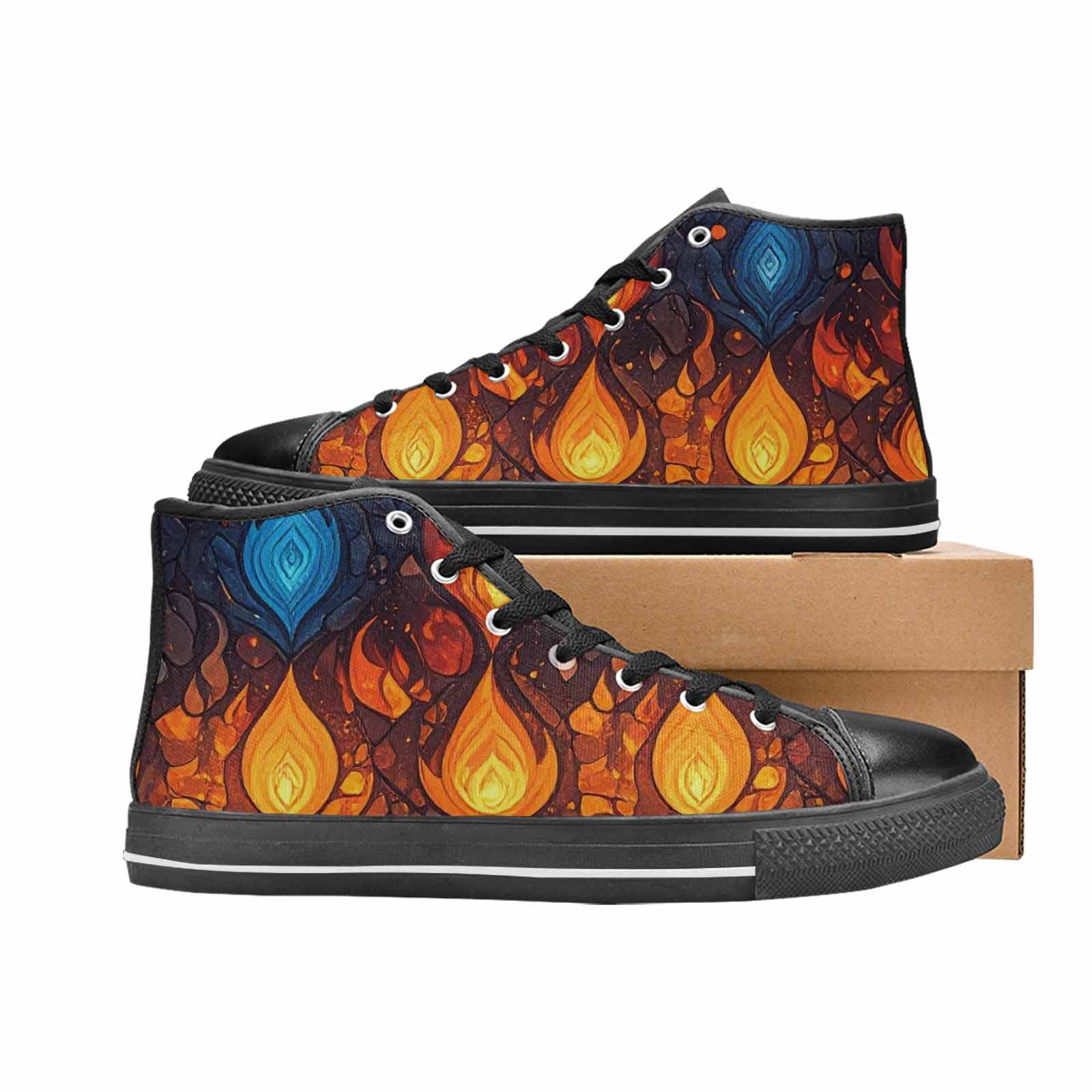 MEN'S Fire Flame High Top Canvas Dark Academia Custom Sneakers