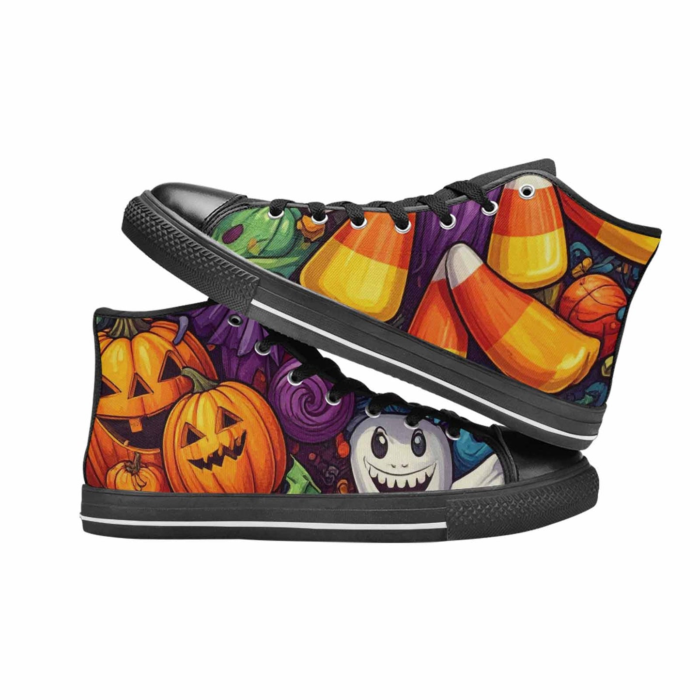 WOMEN'S Halloween Witches Ghouls High Top Canvas Neon Fantasy Custom Shoes