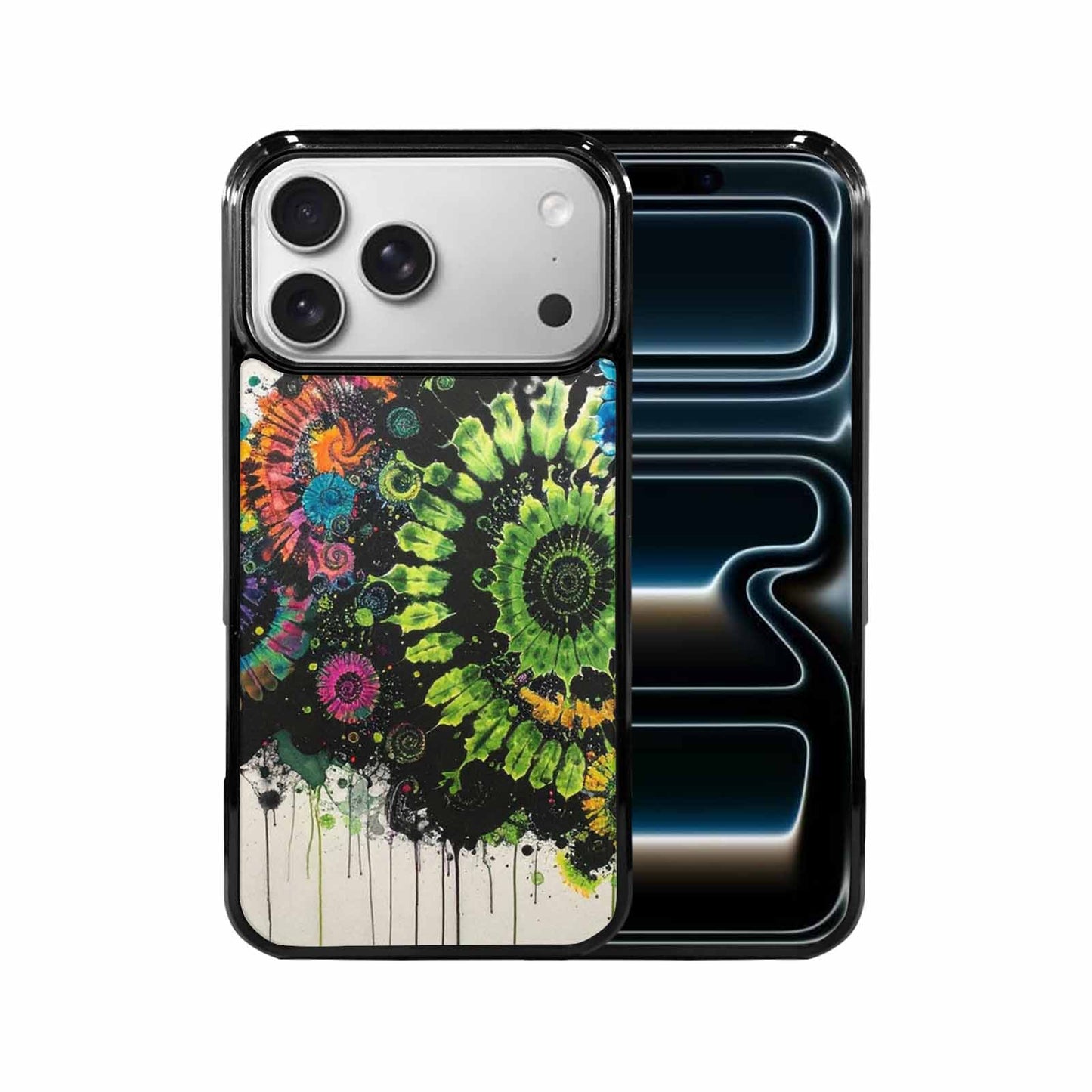 iPhone 17 Pro Max Case — Black &amp; Green Ink Tie Dye, Custom Printed Phone Case
