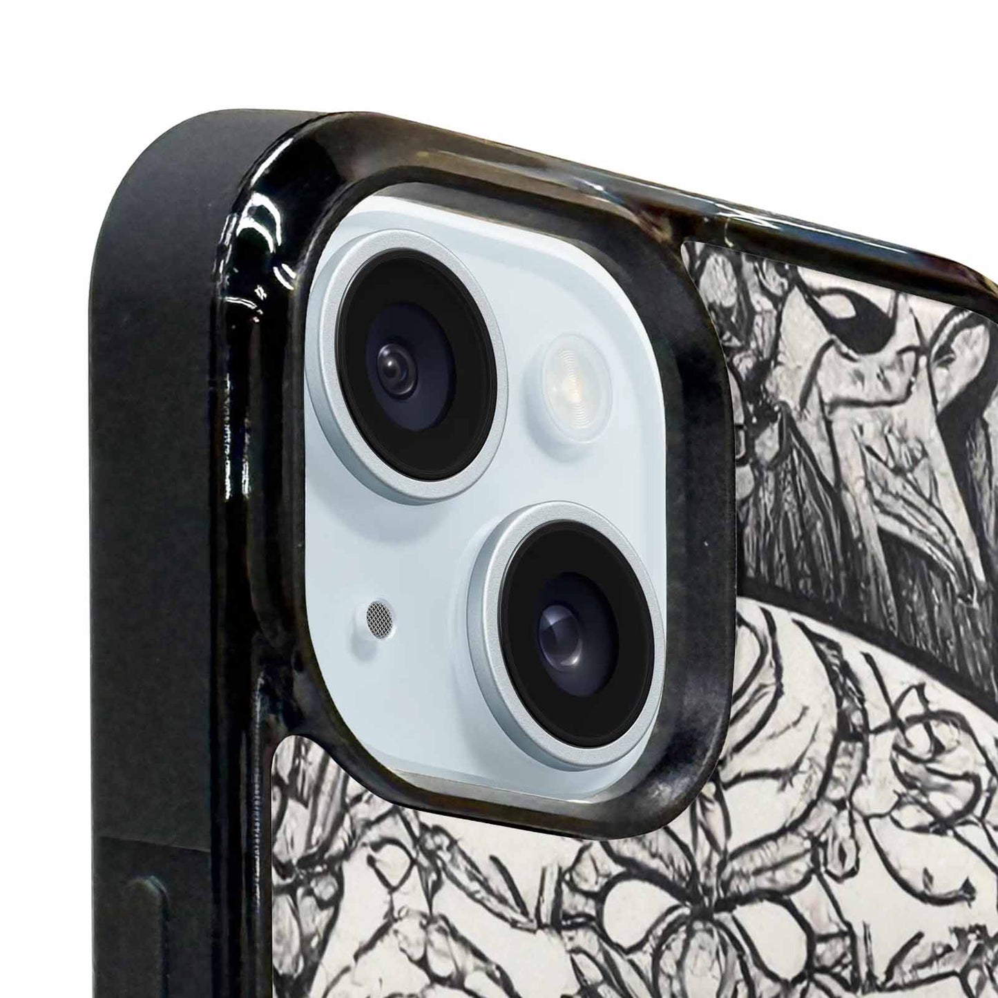 iPhone 15 Plus Case — Intricately Detailed Sugar Skulls In Black, Custom Print Case Cover