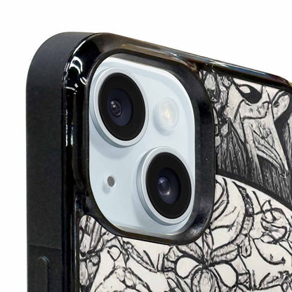iPhone 15 Plus Case — Intricately Detailed Sugar Skulls In Black, Custom Print Case Cover