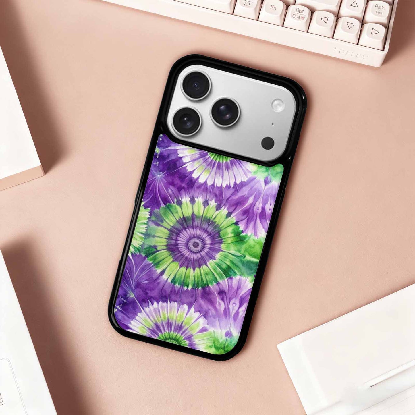iPhone 17 Pro Case — Tie Dye Purple Green Blended Tie, Custom Designed Case Cover