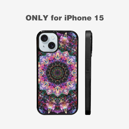 iPhone 15 Case — Crystal Mandala Art Seamless Pattern Vibrant, Custom Phone Case