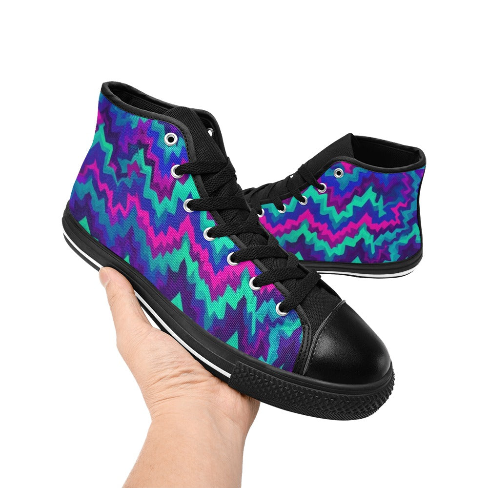 WOMEN'S Psychedelic Chevron Vortex High Top Canvas Surreal Custom Shoes