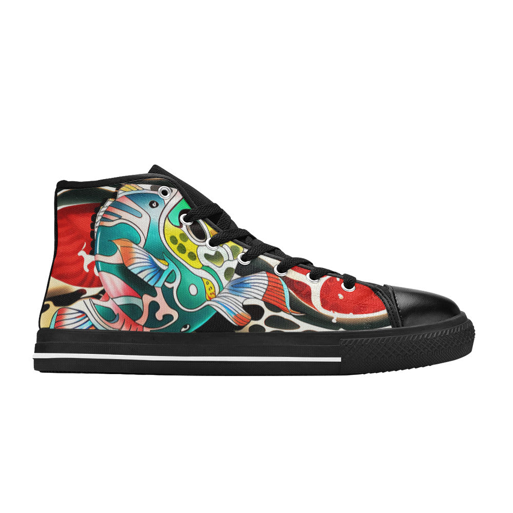 WOMEN'S Japanese Fish Art 4 High Top Canvas Y2K Custom Sneakers