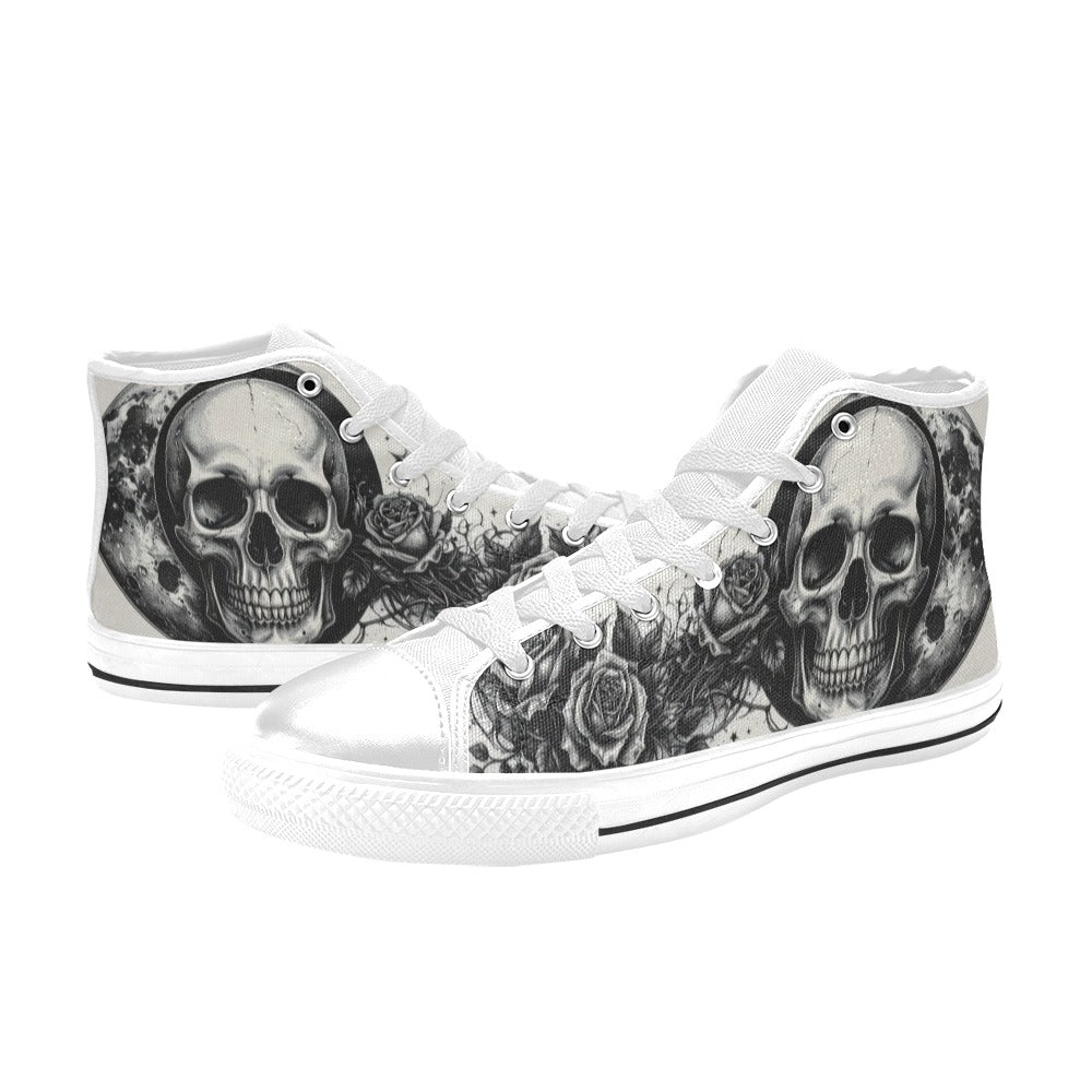 Skull Dark Rose Women's Gothic Art High Top Canvas Shoes | Freaky Shoes®