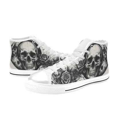 Skull Rose Grey Art Men's Gothic High Top Canvas Shoes | Freaky Shoes®