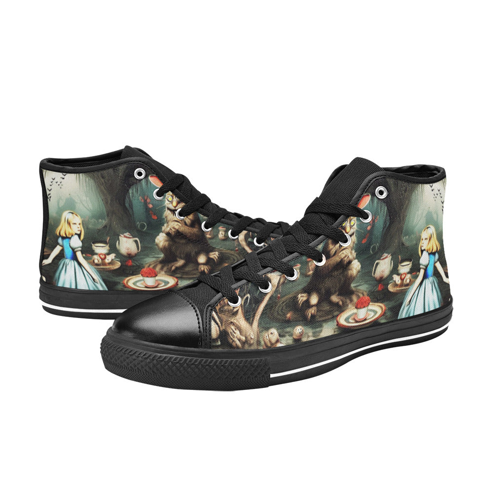 WOMEN'S Creepy World Wonderland High Top Canvas Surreal Sneakers