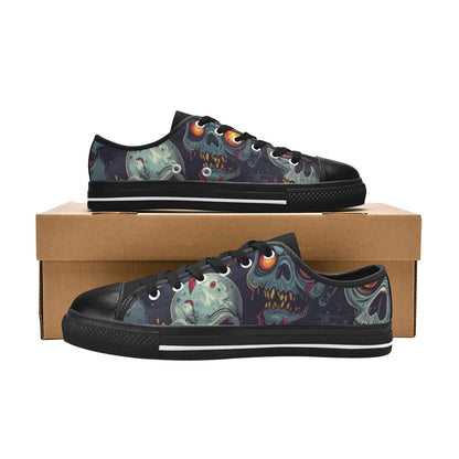 Halloween Zombie Horror Repeat Lots of overlapping Skull Cartoon Art Pattern Gritty 40373 Women's Classic Canvas Shoes (Model 018)