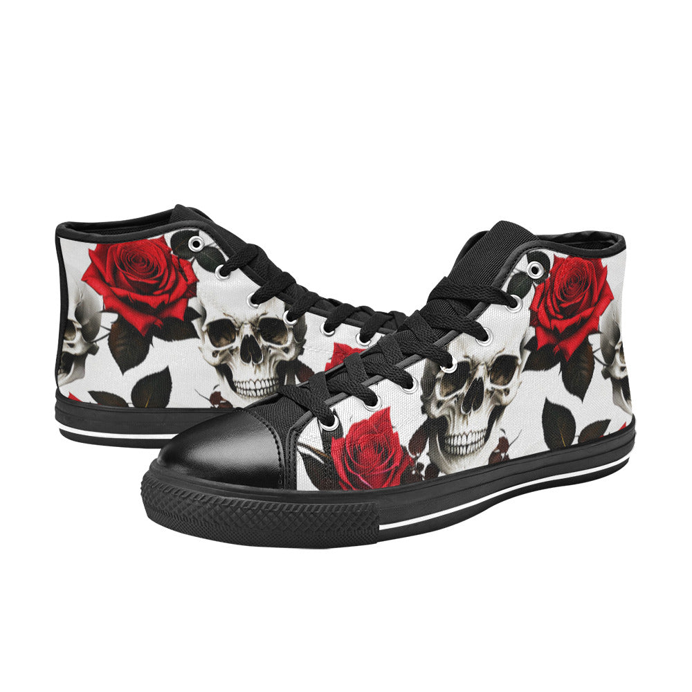 WOMEN'S Skulls Roses Deluxe 4 High Top Canvas Dark Academia Shoes
