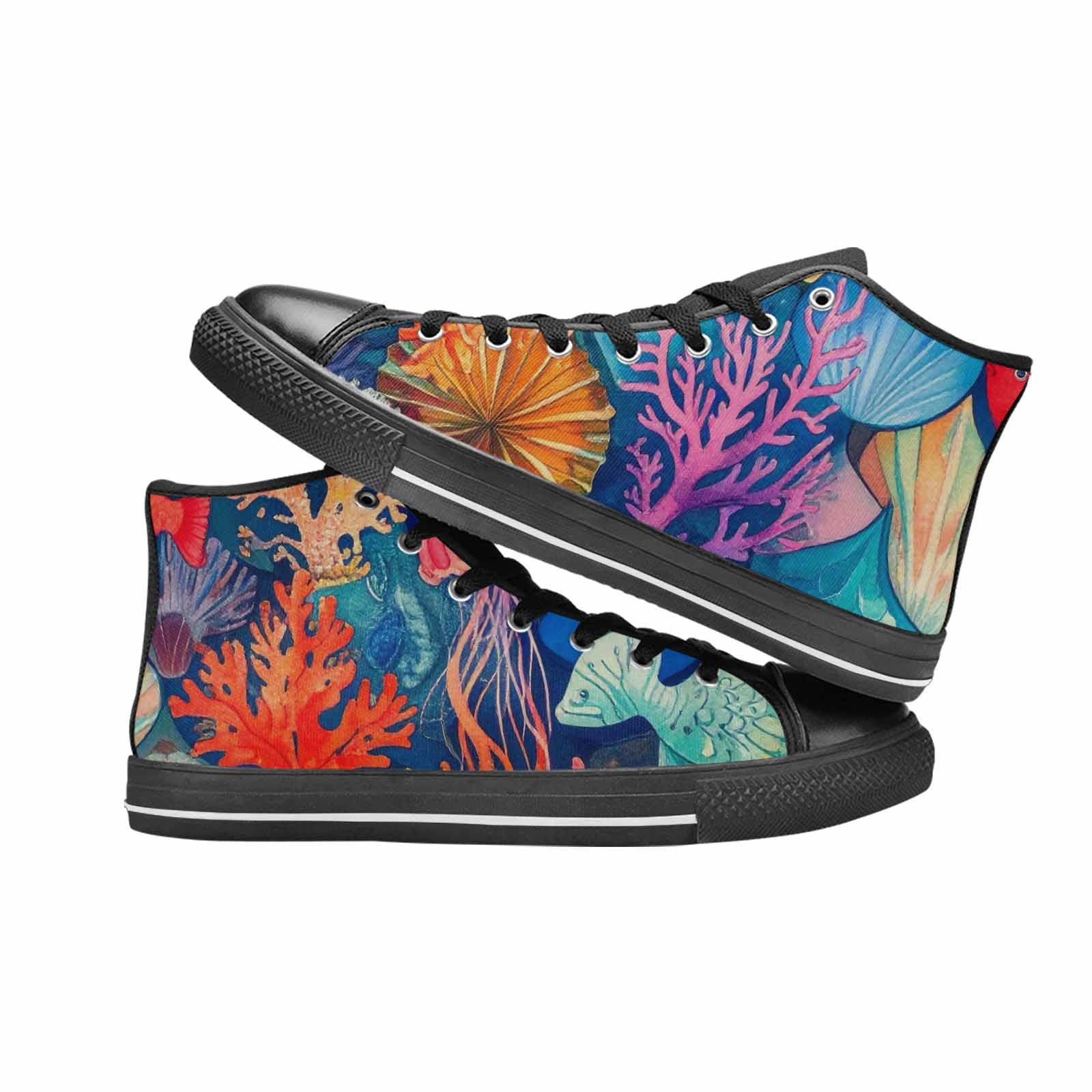 MEN'S Fish Scale Coral High Top Canvas Wallpaper Art Custom Sneakers
