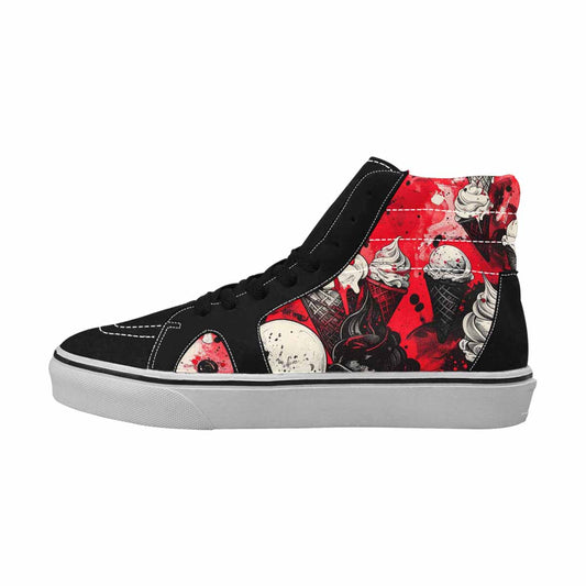 MEN'S Ice Cream Black & Red Ink High Top Canvas Streetwear Neon Fantasy Handmade Custom Shoes