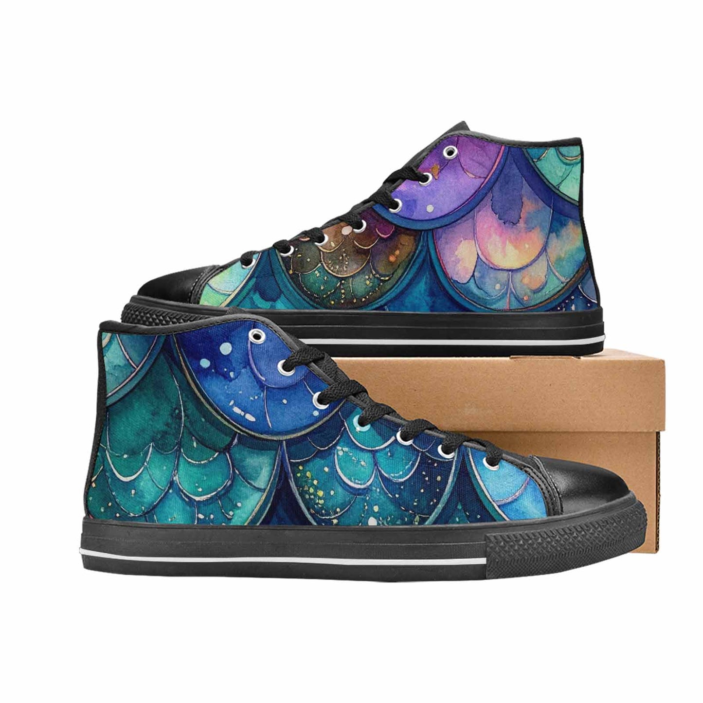 WOMEN'S Mermaid Scale High Top Canvas Cottagecore Custom Sneakers